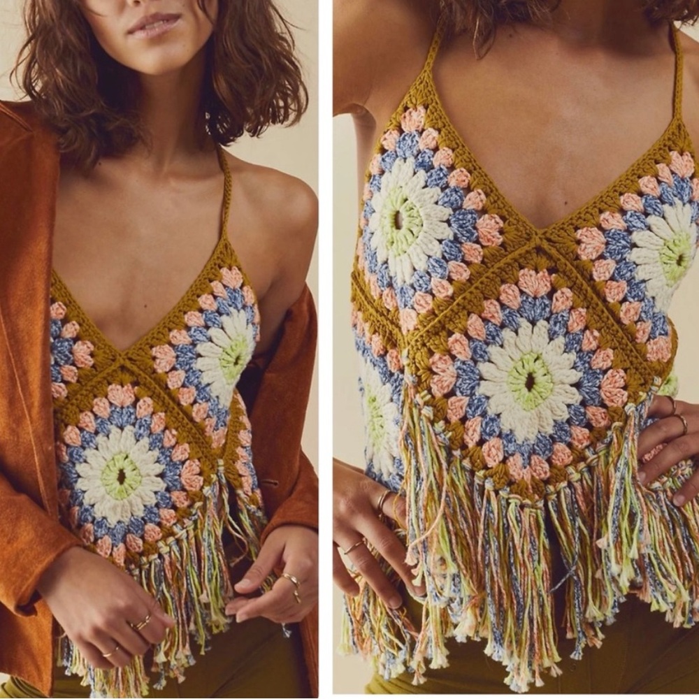 Free People | Summer Of Love Crochet Fringe Top Size M/L - Picture 3 of 5